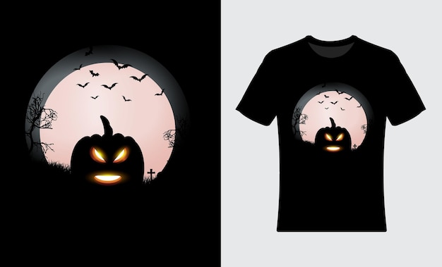 Halloweenowa Dynia Cmentarna Z Pełnią Księżyca Noc Background.t-shirt
