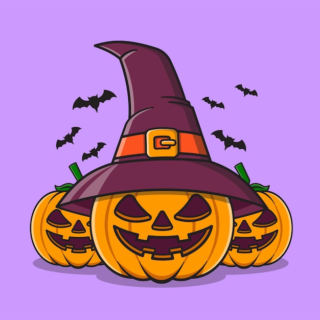 Halloweenowa dynia z czarownicą kapelusz wektor ilustracja kreskówka