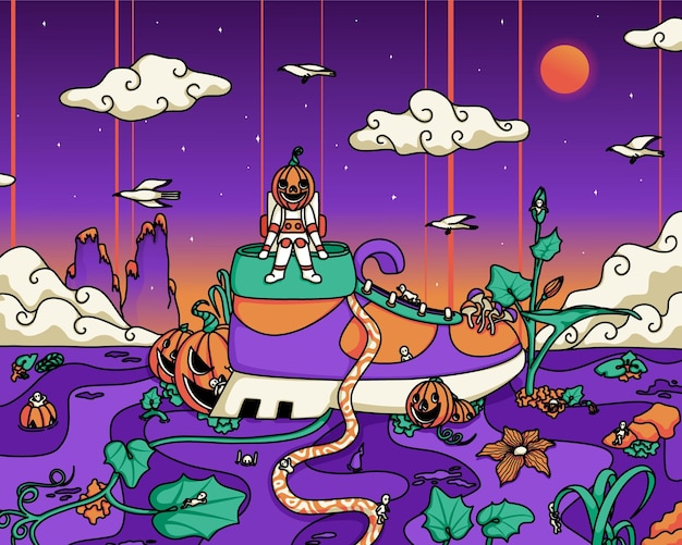 Halloweenowa Ilustracja Horroru Ilustracja Astronauta