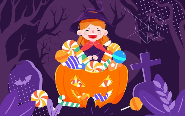 Halloweenowa Latarnia Z Dyni Cukierków Ilustracja świąteczna Magiczna Impreza Plakat Imprezowy