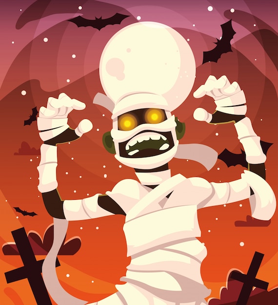 Halloweenowa mumia z nietoperzami