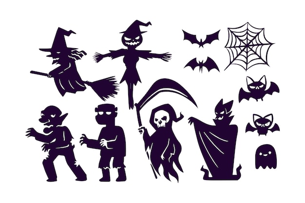 Plik wektorowy halloweenowa sylwetka ikona i kolekcja postaci
