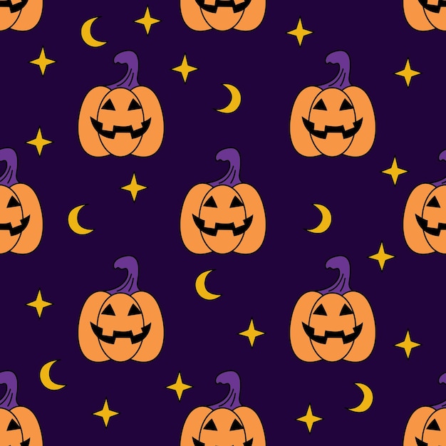 Halloweenowe Dynie Wzór. Przerażające I Upiorne Tło. Retro Doodle Halloween Tło