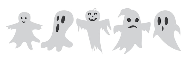 Halloweenowe Postacie Duchów Z Różnymi Wyrażeniami Ilustracji Wektorowych
