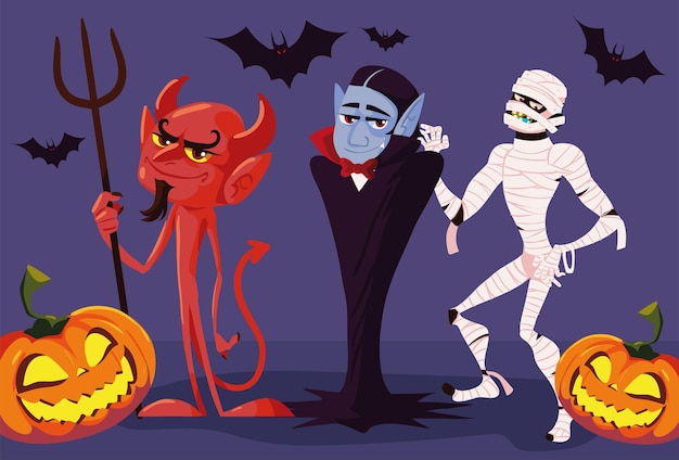 Halloweenowe postacie i dynie