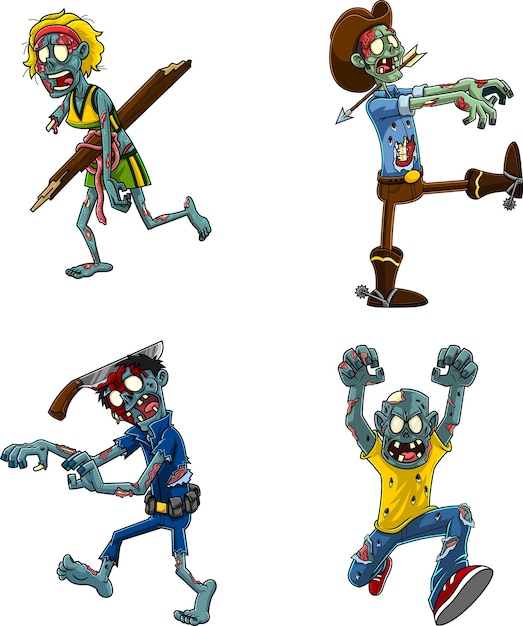 Plik wektorowy halloweenowe postacie z kreskówek zombie wektor zestaw kolekcja na białym tle na białym tle