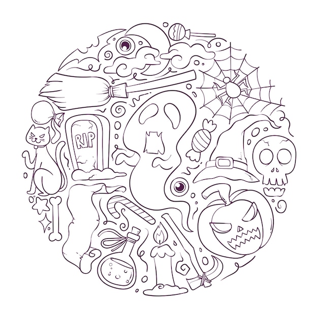 halloweenowe rzeczy doodle ilustracja wektorowa