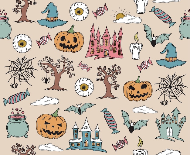 Halloweenowe Symbole Ręcznie Rysowane Ilustracje