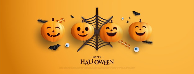 Halloweenowe Tło Z Bukietem Pomarańczowych Dyń 3d