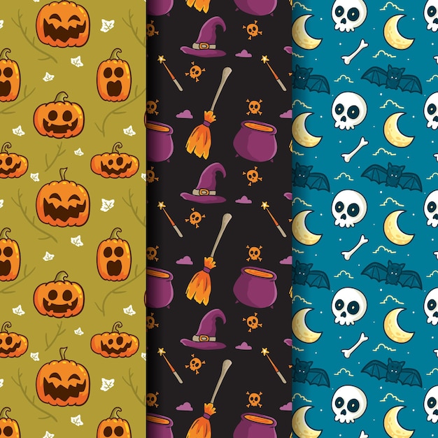 Halloweenowe wzory ręcznie rysowane stylu