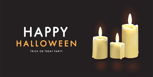 Halloweenowy Baner Z Realistycznymi świeczkami W Stylu Kreskówkowym