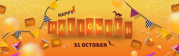 Halloweenowy Cukierek Albo Psikus Transparent Października Upiorne Tło Strony Z Dekoracyjnymi Elementami Autum Wektor Ilustracja Projektu
