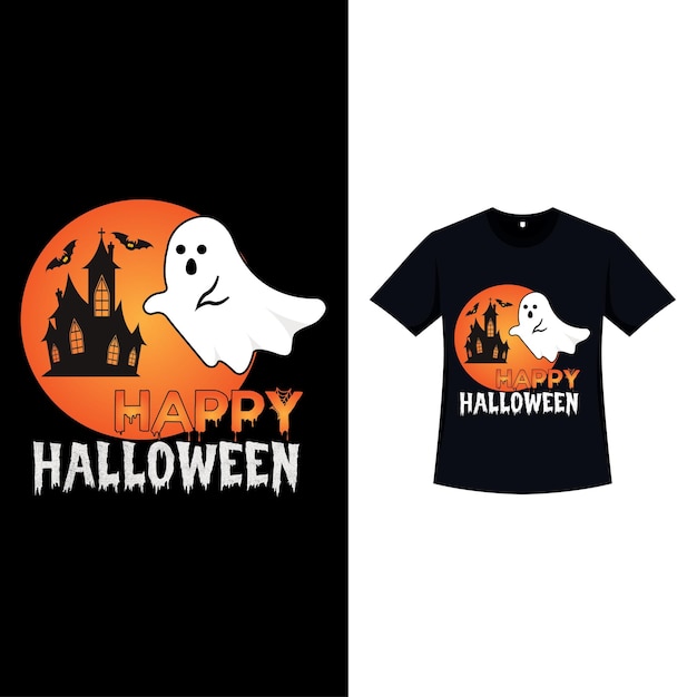 Halloweenowy Czarny Projekt Koszulki Z Nawiedzonym Domem Projekt Sylwetki Elementu Halloween Z Uroczym Duchem I Przerażającą Kaligrafią Projekt Upiornej Koszulki Na Halloween