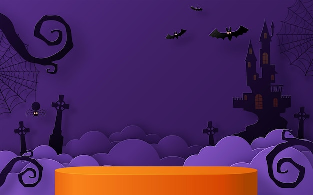 Halloweenowy Projekt Tła Z 3d Podium Okrągłe Kwadratowe Pudełko Na Scenie Podium