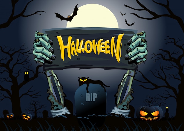 Plik wektorowy halloweenowy talerz zombie impreza halloween.