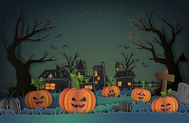 Halloweenowy Tło Z Banią Dla Tło Papieru Cięcia Stylu