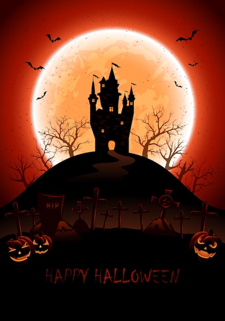 Halloweenowy tło z kasztelem i księżyc