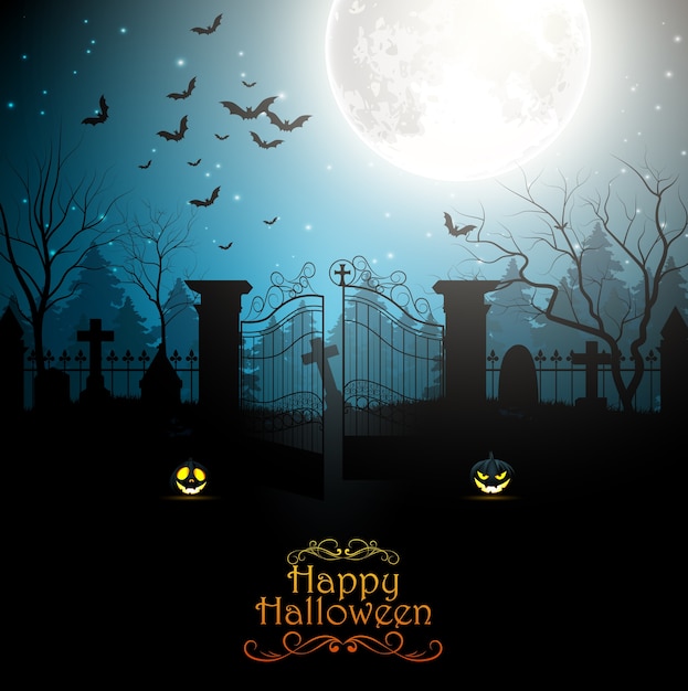 Halloweenowy tło z strasznym cmentarzem