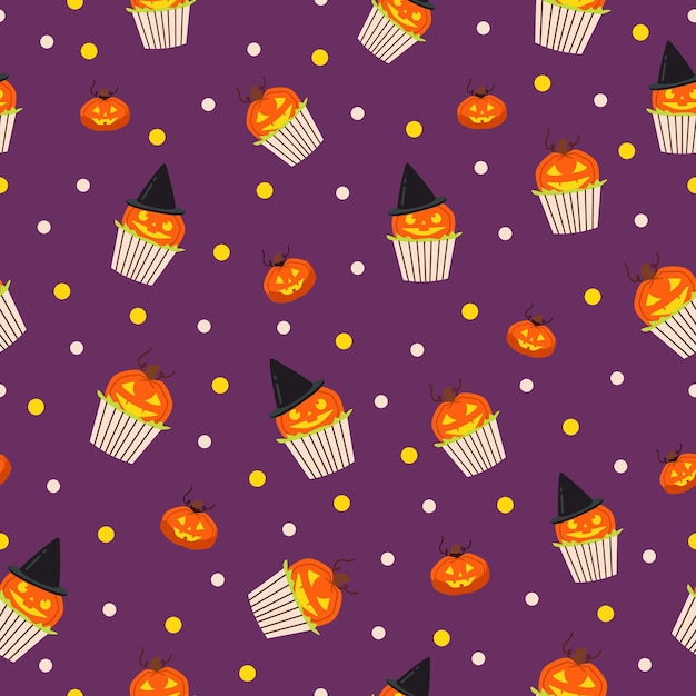 Halloweenowy wzór babeczki z dyni bez szwu wektor