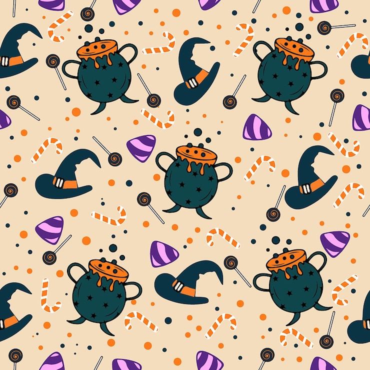 Halloweenowy Wzór Papieru Cyfrowego Premium Wektorów