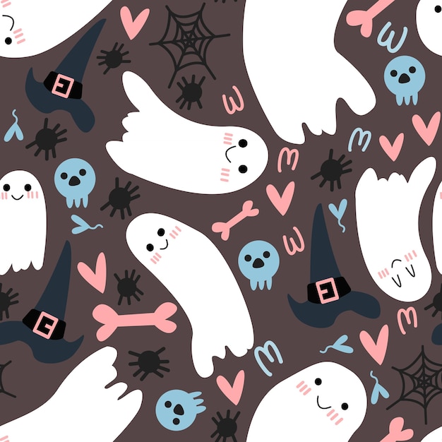 Halloweenowy wzór Powtarzający się wzór z duchami i dyniami Tło dla różnych wzorów