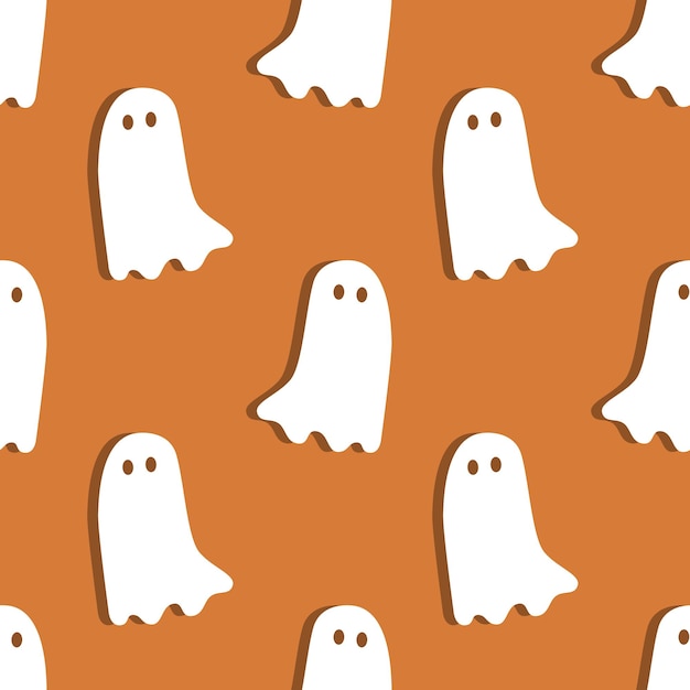 Halloweenowy wzór z duchami na pomarańczowym tle