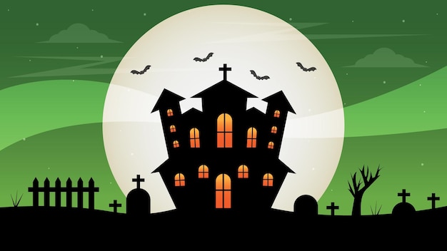 Halloweenowy Zamek Z Zielonym Tłem Ilustracji Wektorowych Projektu