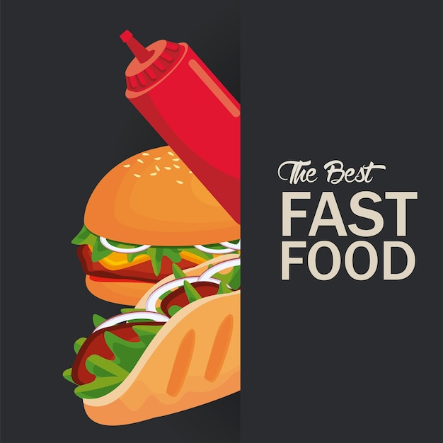 hamburger i burrito z keczupem pyszne fast food ikona ilustracja
