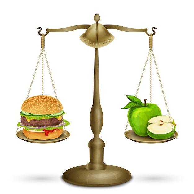 Plik wektorowy hamburger i jabłko na wadze