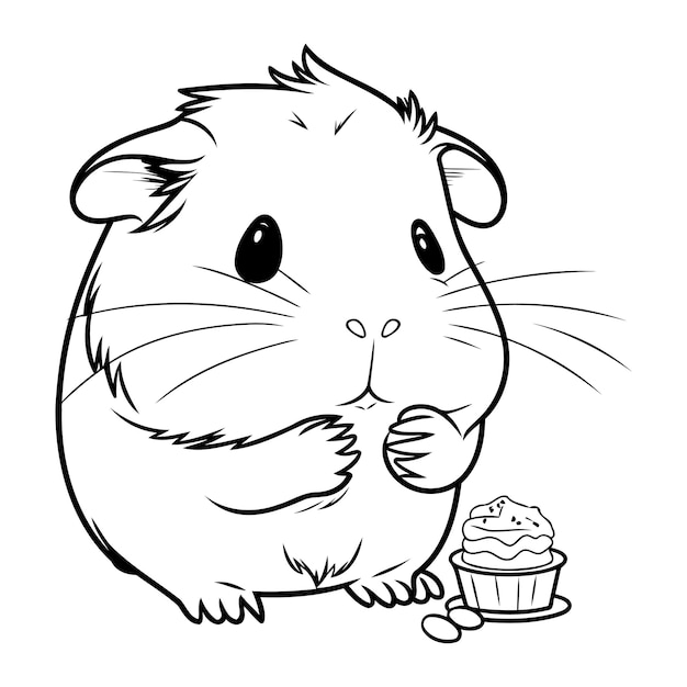 Hamster z ciastkiem Czarno-biała ilustracja wektorowa do kolorowania