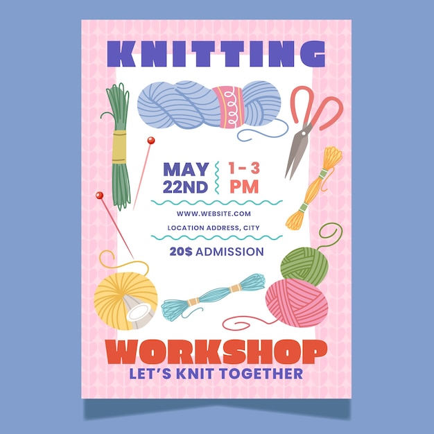 Plik wektorowy hand drawn knitting workshop poster