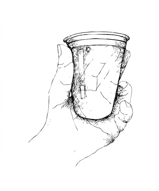 Hand Drawn Of Hand Holding Disposable Coffee Cup