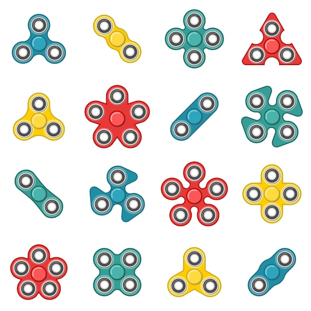 Plik wektorowy hand fidget spinner toy vector kolorowy zestaw ikon stress i lęk ulga kolorowe ilustracje projektowanie logo