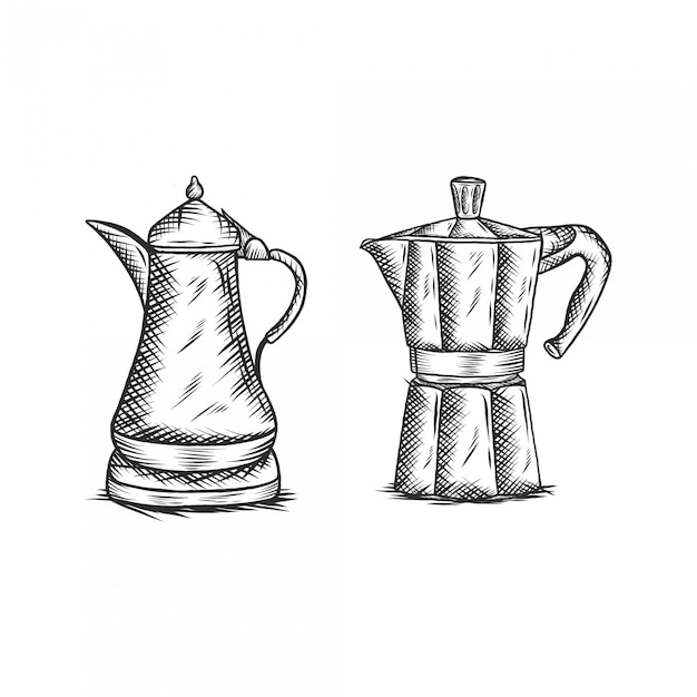 Plik wektorowy handdrawing vintage ilustracja zestaw moka pot