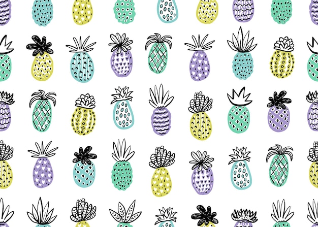 Handdrawn Ananas Z Różnymi Teksturami W Pastelowych Kolorach Wzór