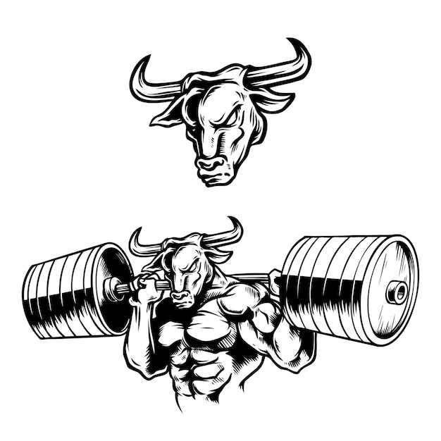 Handdrawn Illustration Silny Muscular Bull