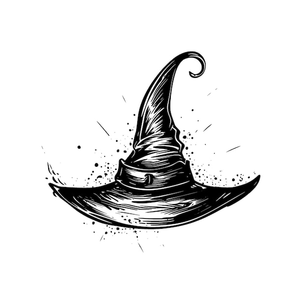 Handdrawn kapelusz czarownicy doodle ikona na białym tle