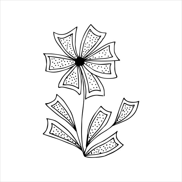 Handdrawn kwiat pojedynczy element doodle do kolorowania pocztówka zaproszenie Czarno-biały obraz wektorowy