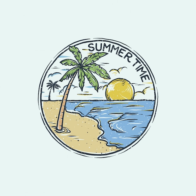 Handdrawn logo vintage beach