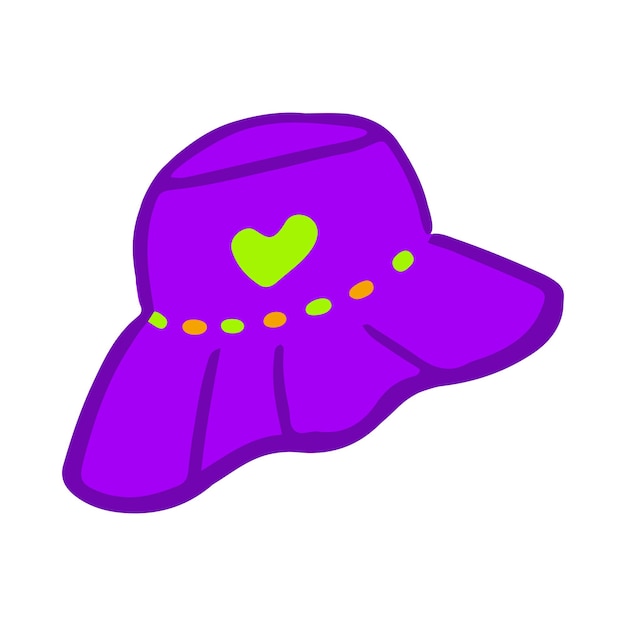 Plik wektorowy handdrawn stylowa fioletowa ilustracja kapelusz wiadro kapelusz z łatą serca w stylu doodle