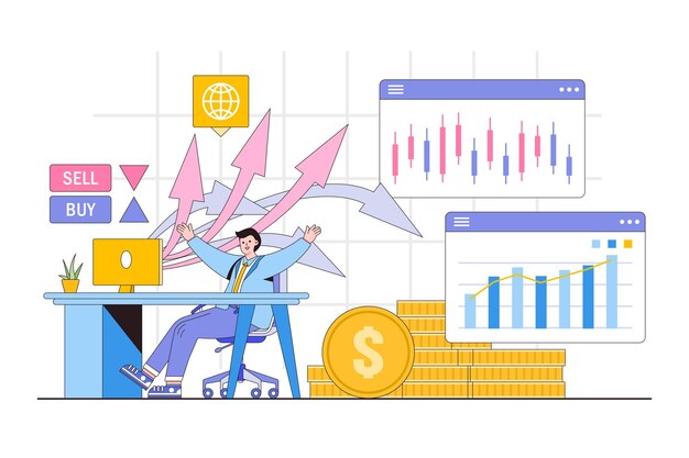 Handel online i koncepcja zarabiania pieniędzy online Ludzie kupują, sprzedają i tworzą portfel akcji i obligacji kryptowalut na forex Zarys projektu minimalnej ilustracji wektorowej dla strony docelowej