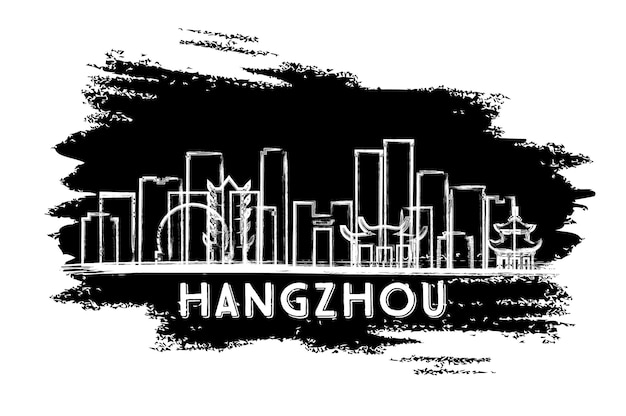 Hangzhou Chiny Miasto Skyline Sylwetka Ręcznie Rysowane Szkic
