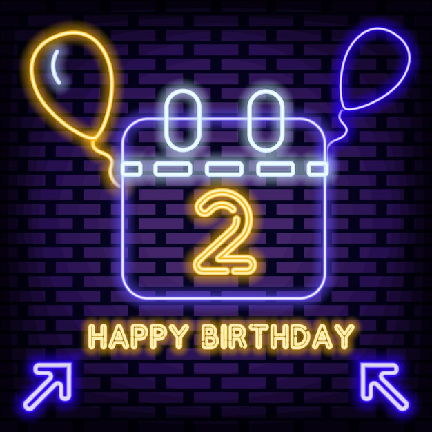 Happy 2nd Birthday Badge W Stylu Neonowym Neonowe światło Sztuki