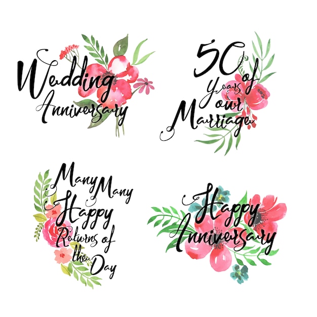 Happy Anniversary Logo Collection Z Akwarelą Floral