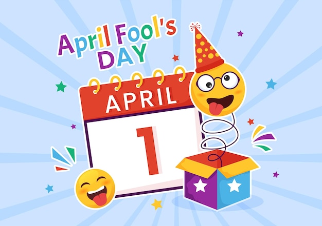 Plik wektorowy happy april fools day celebration ilustracja na sobie kapelusz błazna i niespodzianka w wyciągnąć rękę