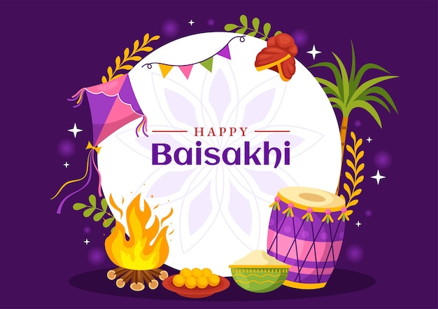 Happy Baisakhi Ilustracja z Vaisakhi Punjabi Spring Harvest Festival obchodów Sikhów