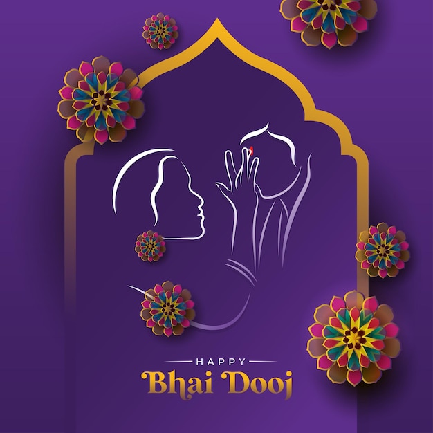 Happy Bhai Dooj Indian Festival kartkę z życzeniami z ozdobnymi ornamentami
