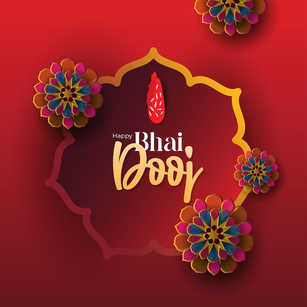 Happy Bhai Dooj Indian Festival kartkę z życzeniami z ozdobnymi ornamentami