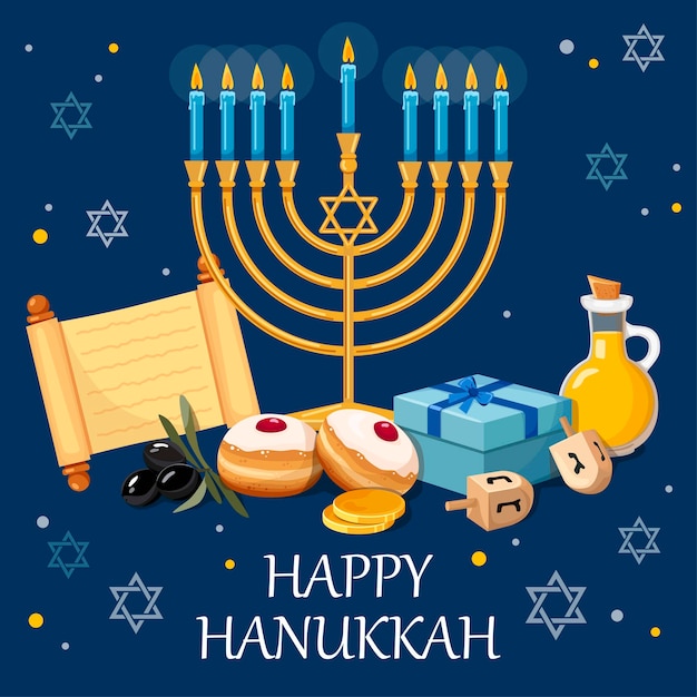 Happy Chanuka Żydowski Festiwal Światła w tle na baner z zaproszeniem na kartkę z życzeniami