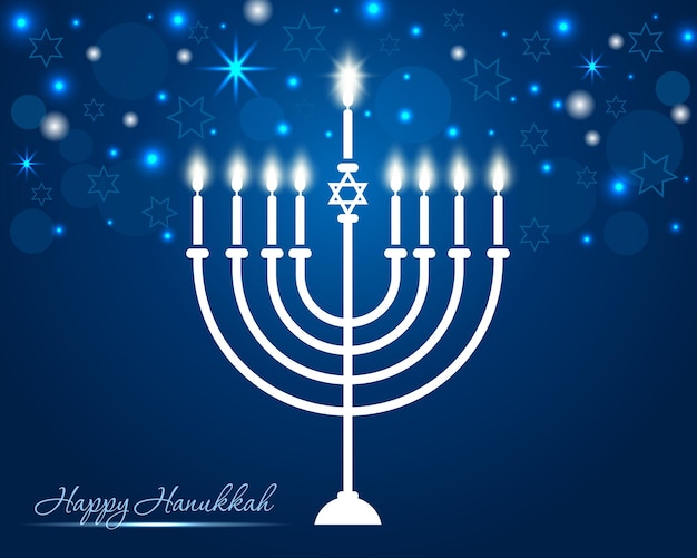 Happy Chanuka, żydowskie święto Background.bright Lśniące Niebieskie Tło Z Menorah.vector.